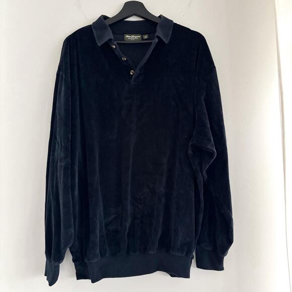 Vintage Norm Thompson Velvet Henley Sweater Mens XXL 90s Soft Velour - Picture 4 of 8